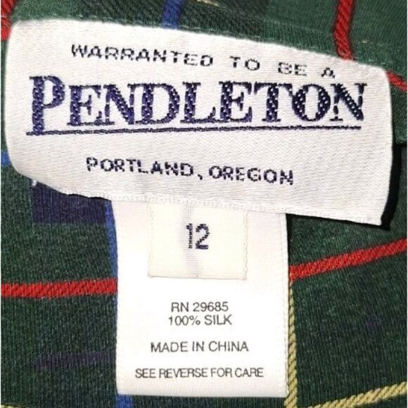 Pendleton Women's Size 12 Long Sleeve Button Down Shirt Green 100% Silk Vintage - Picture 3 of 4